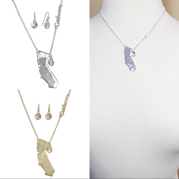 California State Shape Map Necklace Earrings Set - Picture 1 of 4